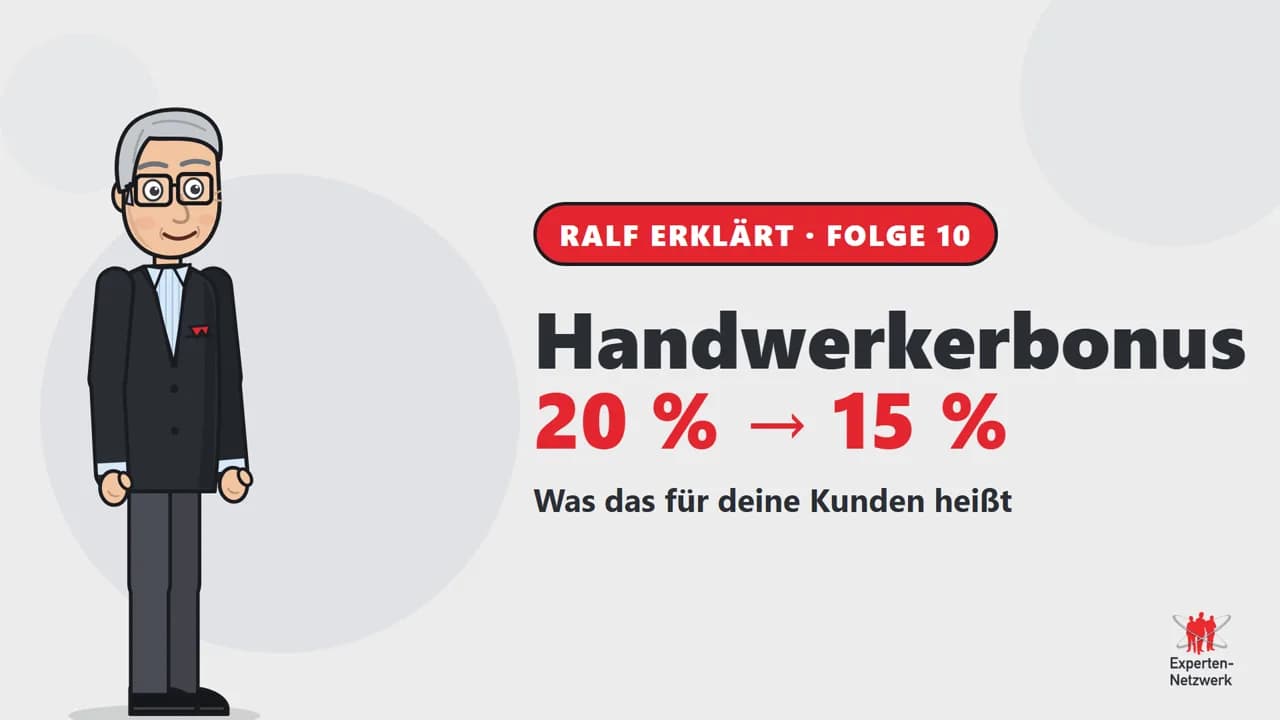 Vorschaubild zum Video Handwerkerbonus wird gekürzt: Was das für deine Kunden heißt